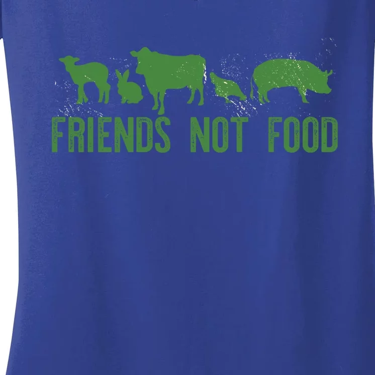 Friends Not Food Veggie Vegetarian Vegan Love Animals Meme Cool Gift Women's V-Neck T-Shirt