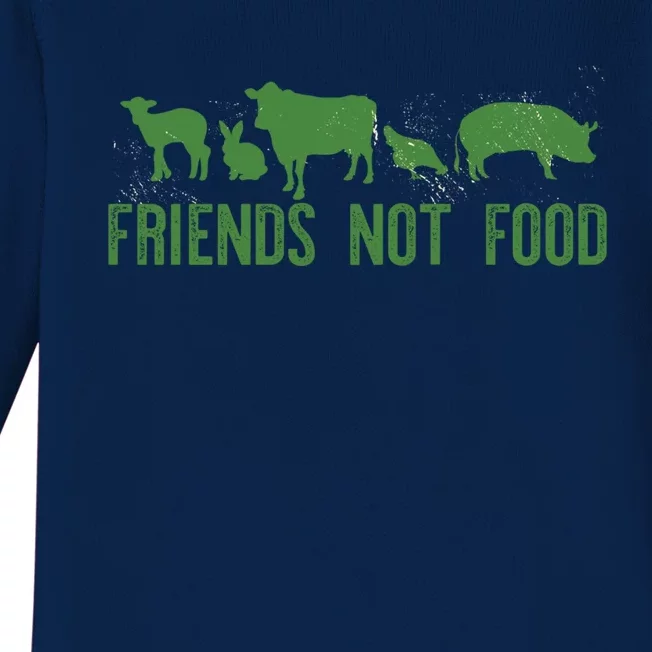 Friends Not Food Veggie Vegetarian Vegan Love Animals Meme Cool Gift Baby Long Sleeve Bodysuit