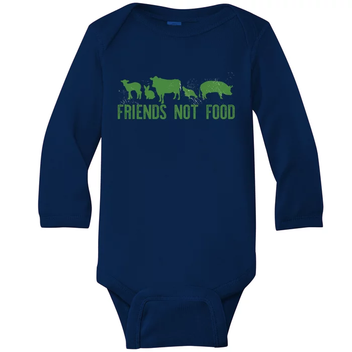 Friends Not Food Veggie Vegetarian Vegan Love Animals Meme Cool Gift Baby Long Sleeve Bodysuit