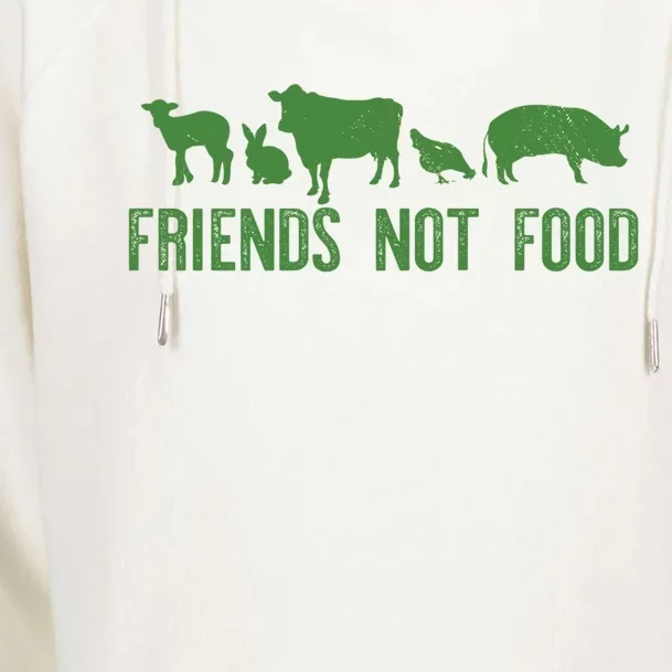 Friends Not Food Veggie Vegetarian Vegan Love Animals Meme Gift Womens Funnel Neck Pullover Hood