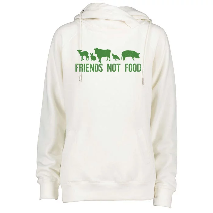 Friends Not Food Veggie Vegetarian Vegan Love Animals Meme Gift Womens Funnel Neck Pullover Hood