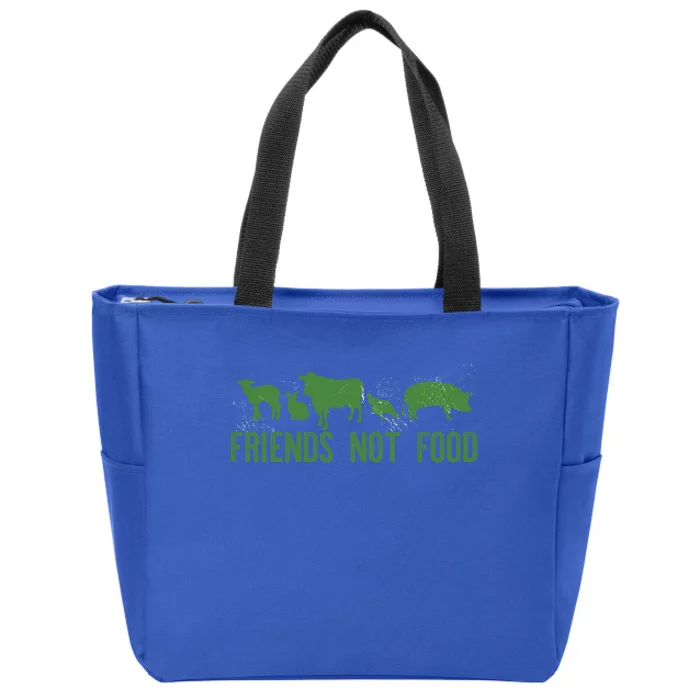 Friends Not Food Veggie Vegetarian Vegan Love Animals Meme Gift Zip Tote Bag