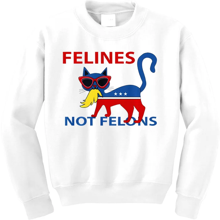 Felines Not Felons Funny Kamala Cat Lady With Trump Hair Kids Sweatshirt