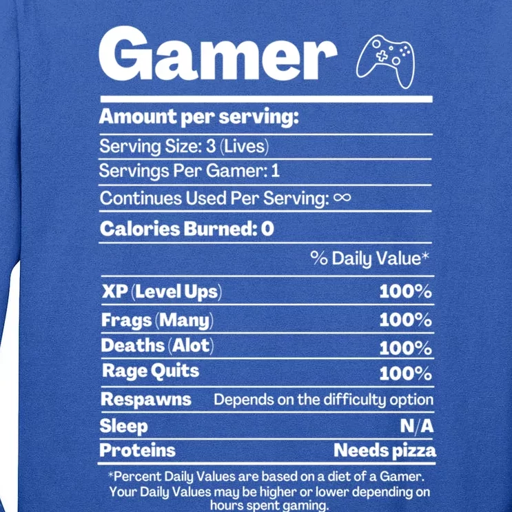 Funny Nutrition Facts Gamer Nutritional Facts Funny Gaming Gift Tall Long Sleeve T-Shirt