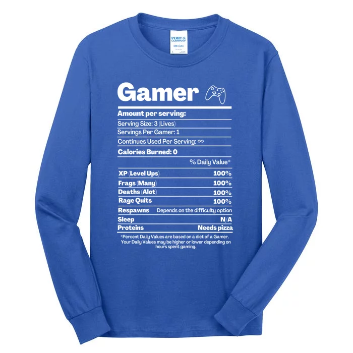 Funny Nutrition Facts Gamer Nutritional Facts Funny Gaming Gift Tall Long Sleeve T-Shirt