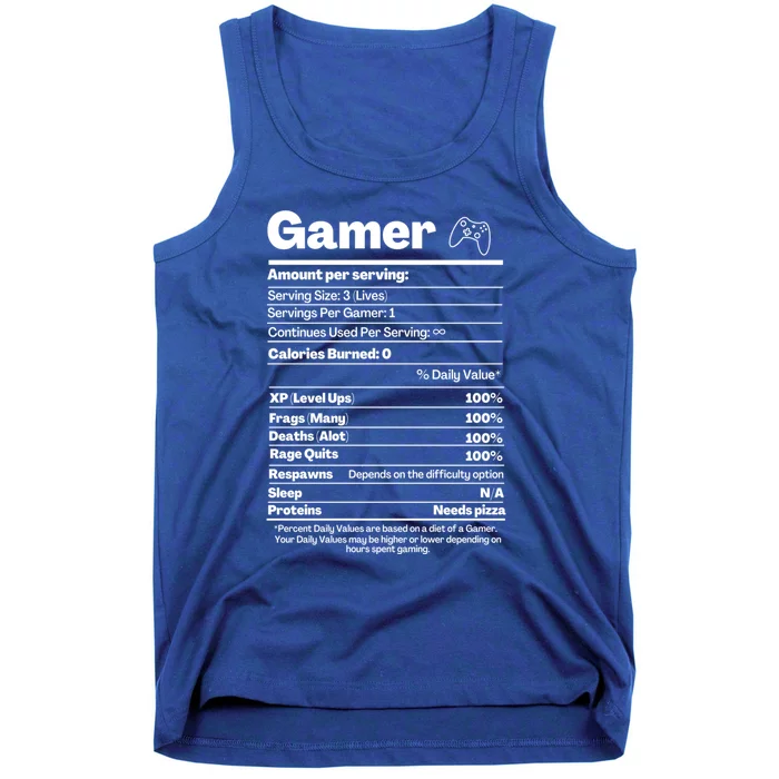 Funny Nutrition Facts Gamer Nutritional Facts Funny Gaming Gift Tank Top