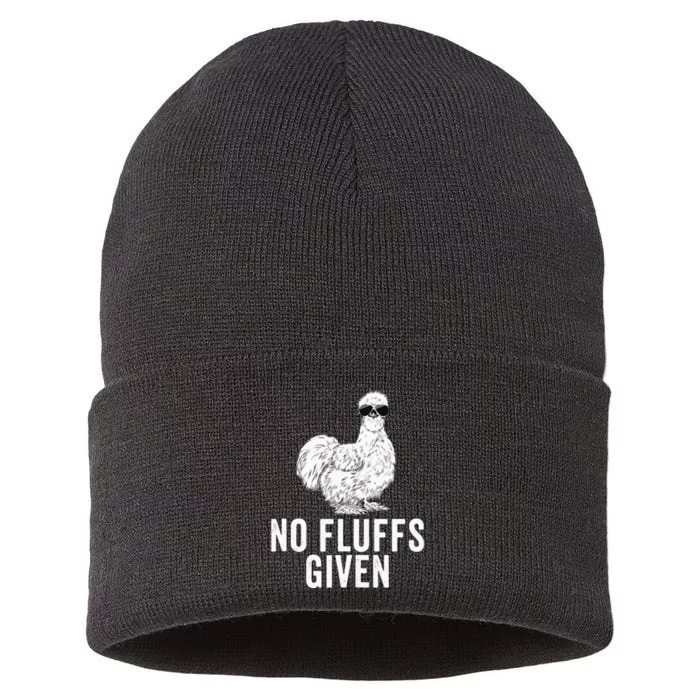 Funny No Fluffs Given Silkie Chicken Mom Farmer Dad Sustainable Knit Beanie