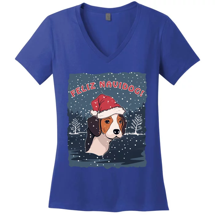 Feliz Navidog Funny Beagle Christmas Gift Women's V-Neck T-Shirt