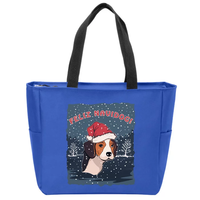 Feliz Navidog Funny Beagle Christmas Gift Zip Tote Bag