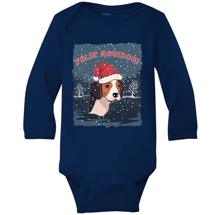 Feliz Navidog Funny Beagle Christmas Gift Baby Long Sleeve Bodysuit