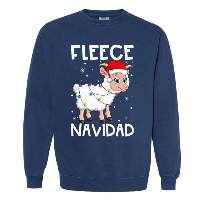 Fleece Navidad Funny Christmas Sheep Feliz Xmas Lights Garment-Dyed Sweatshirt