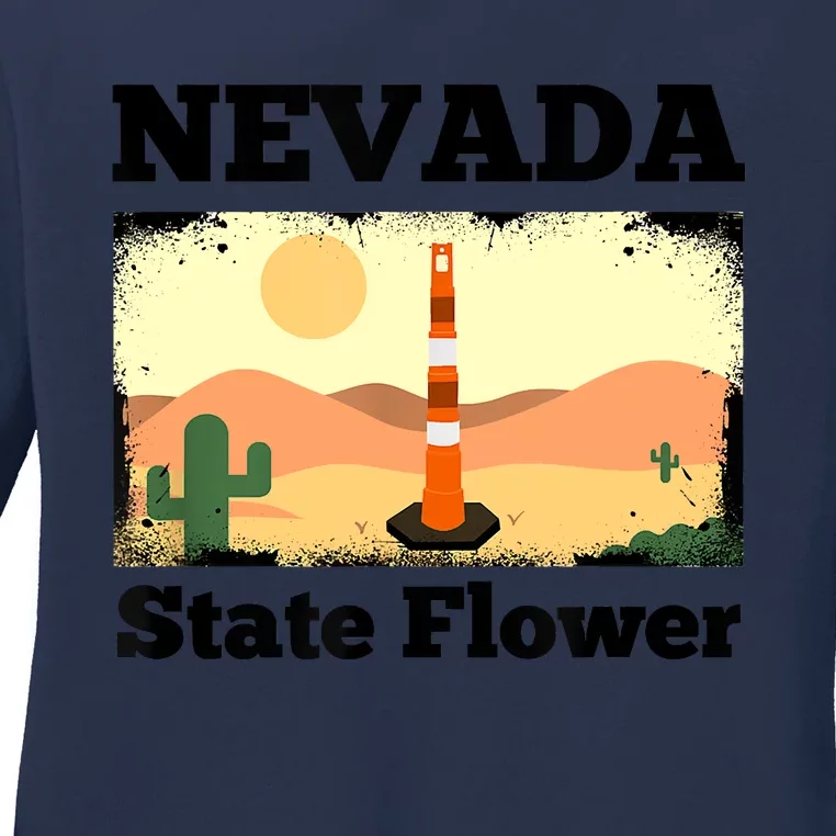 Funny Nevada Flower Construction Cone Ladies Long Sleeve Shirt