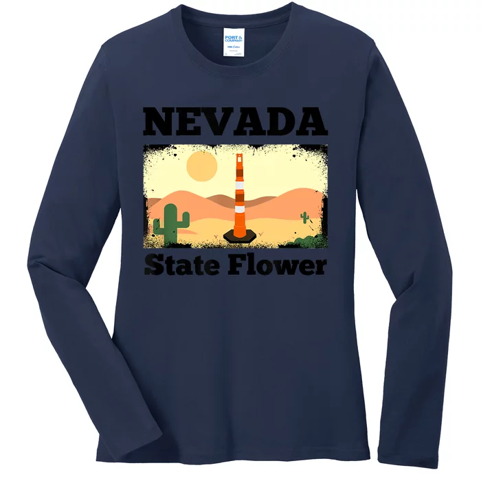 Funny Nevada Flower Construction Cone Ladies Long Sleeve Shirt