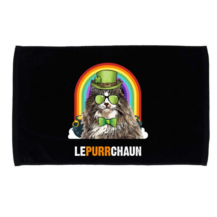 Funny Norwegian Forest Cat Lepurrchaun St Patricks Day Gift Microfiber Hand Towel