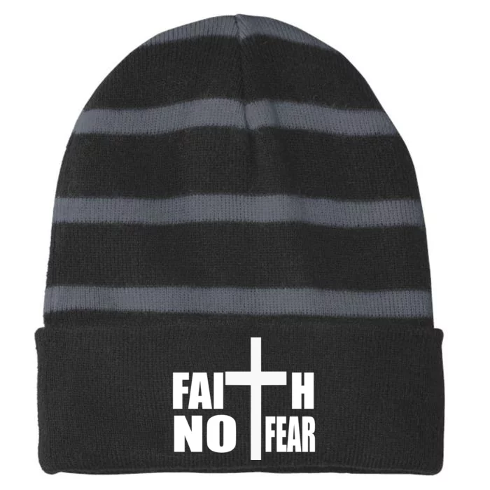 Faith Not Fear Striped Beanie with Solid Band