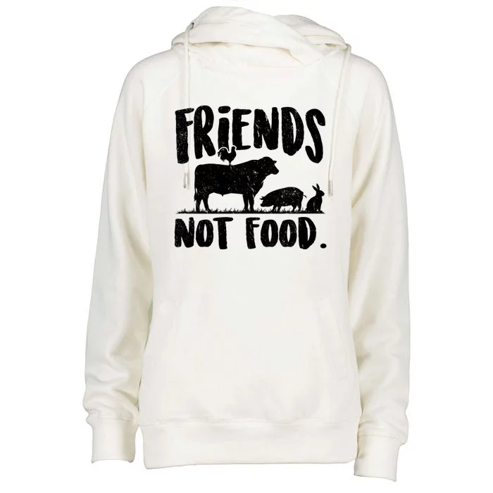 Friends Not Food Vintage Vegan Vegetarian Veganism Food Gift Womens Funnel Neck Pullover Hood