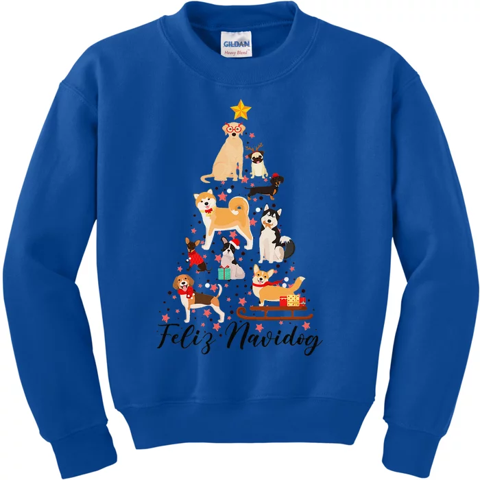 Feliz Navidog Funny Christmas Tree Lights Dog Lovers Gifts Kids Sweatshirt