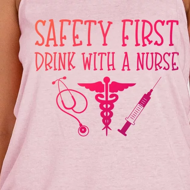 Funny Nurse Gift Safety First With A Nurse Rn Np Party Gift Women's Knotted Racerback Tank