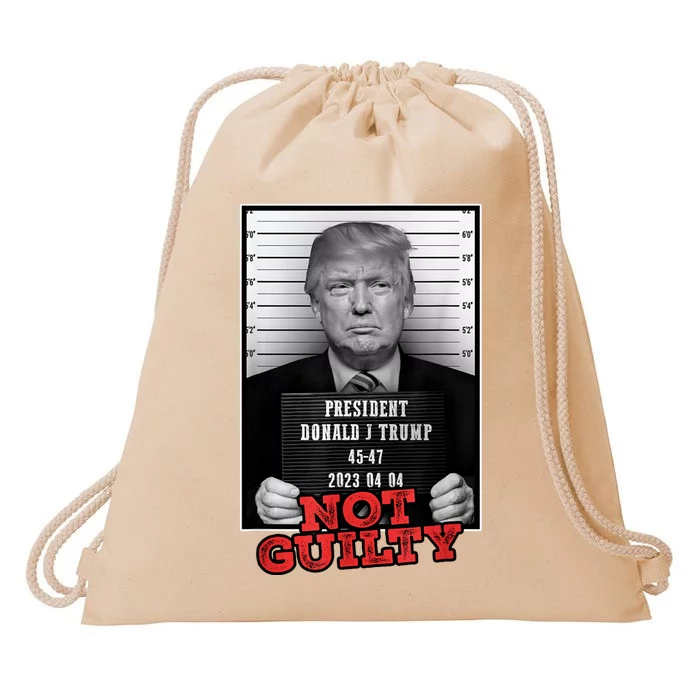 Funny Not Guilty Donald Trump Mug Shot Drawstring Bag