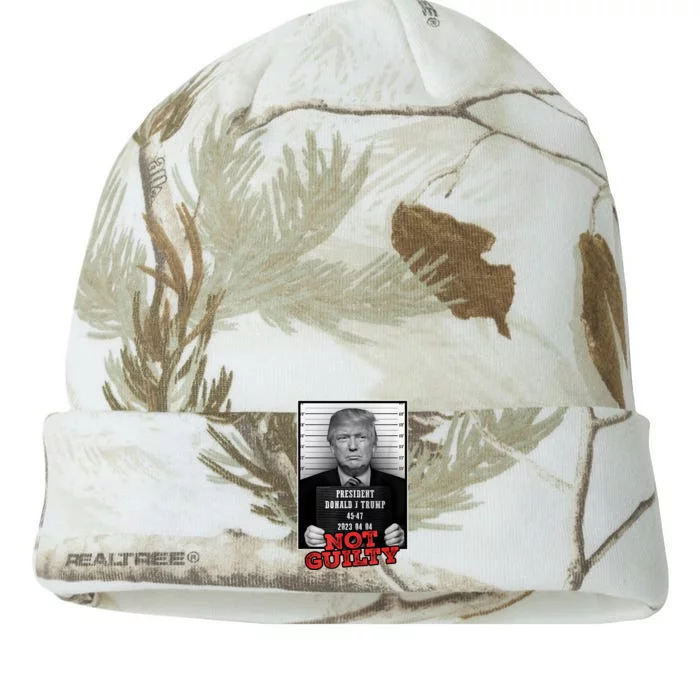 Funny Not Guilty Donald Trump Mug Shot Kati - 12in Camo Beanie