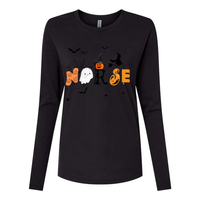 Funny Nurse Ghost For Halloween Quote Design Halloween Gift Womens Cotton Relaxed Long Sleeve T-Shirt