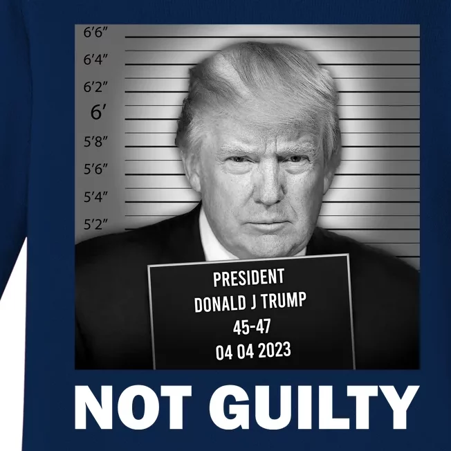 Funny Not Guilty Trump Mug Shot Baby Long Sleeve Bodysuit