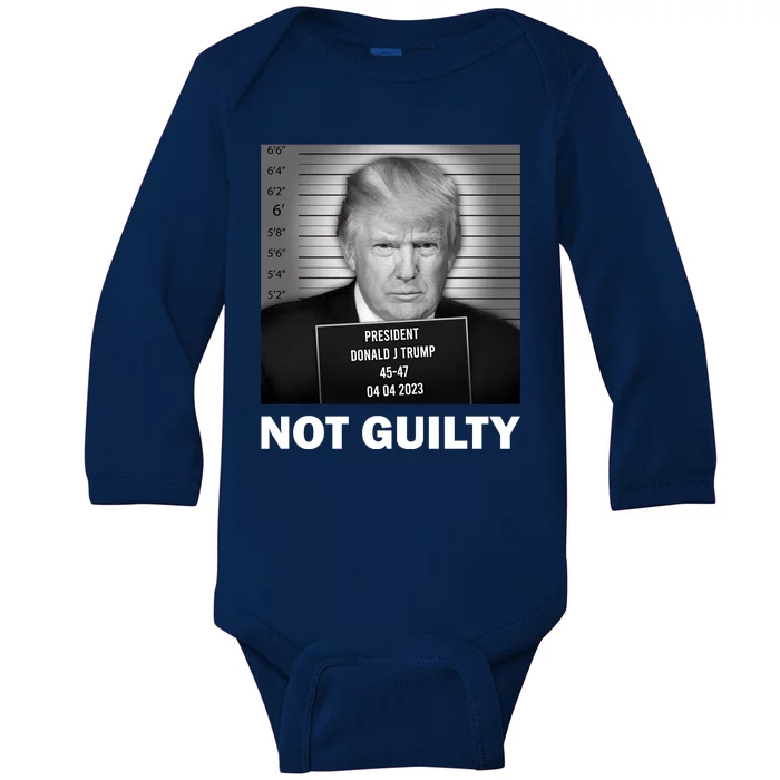 Funny Not Guilty Trump Mug Shot Baby Long Sleeve Bodysuit