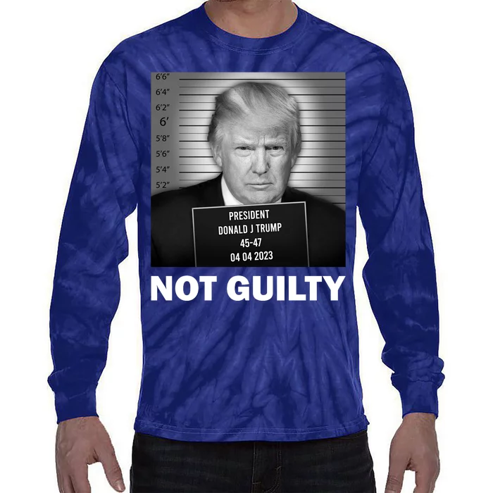 Funny Not Guilty Trump Mug Shot Tie-Dye Long Sleeve Shirt