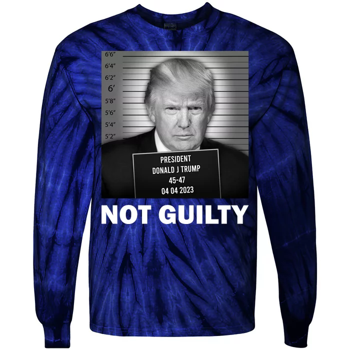 Funny Not Guilty Trump Mug Shot Tie-Dye Long Sleeve Shirt