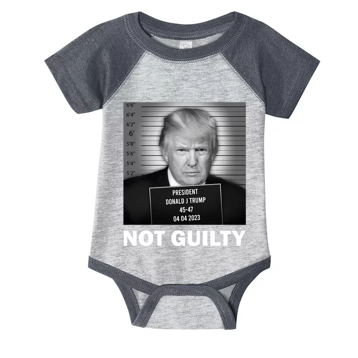 Funny Not Guilty Trump Mug Shot Infant Baby Jersey Bodysuit