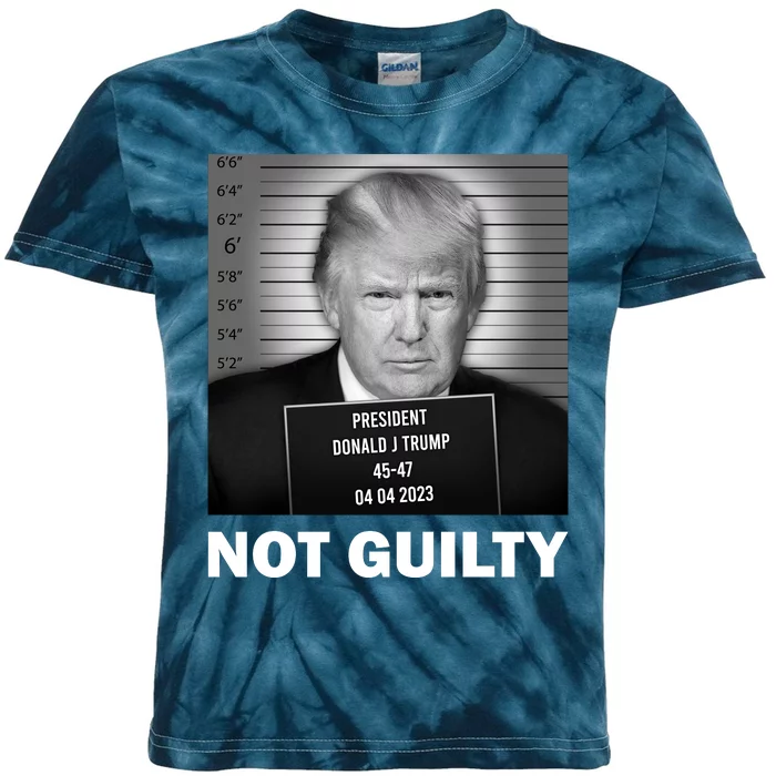 Funny Not Guilty Trump Mug Shot Kids Tie-Dye T-Shirt