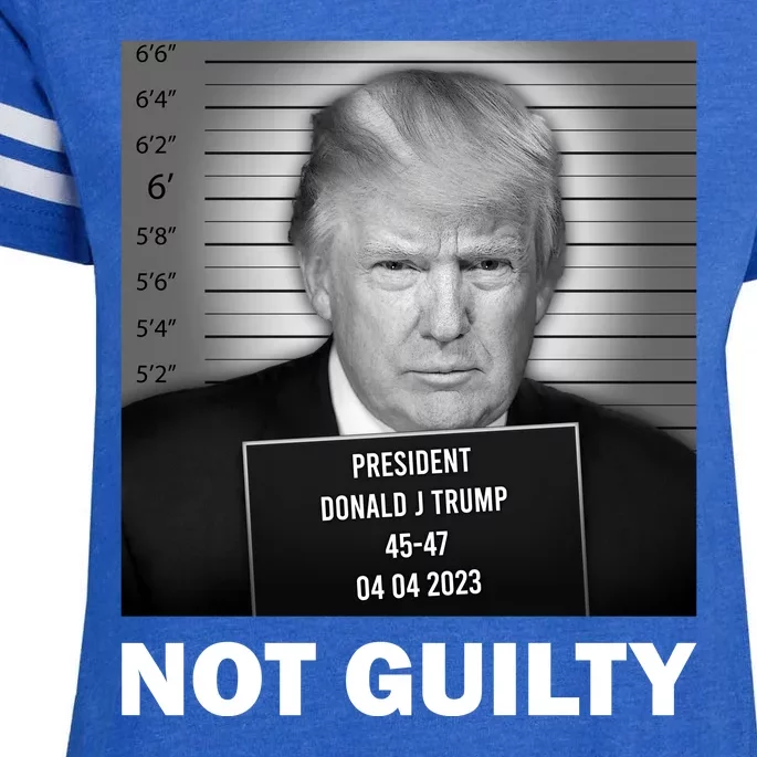 Funny Not Guilty Trump Mug Shot Enza Ladies Jersey Football T-Shirt