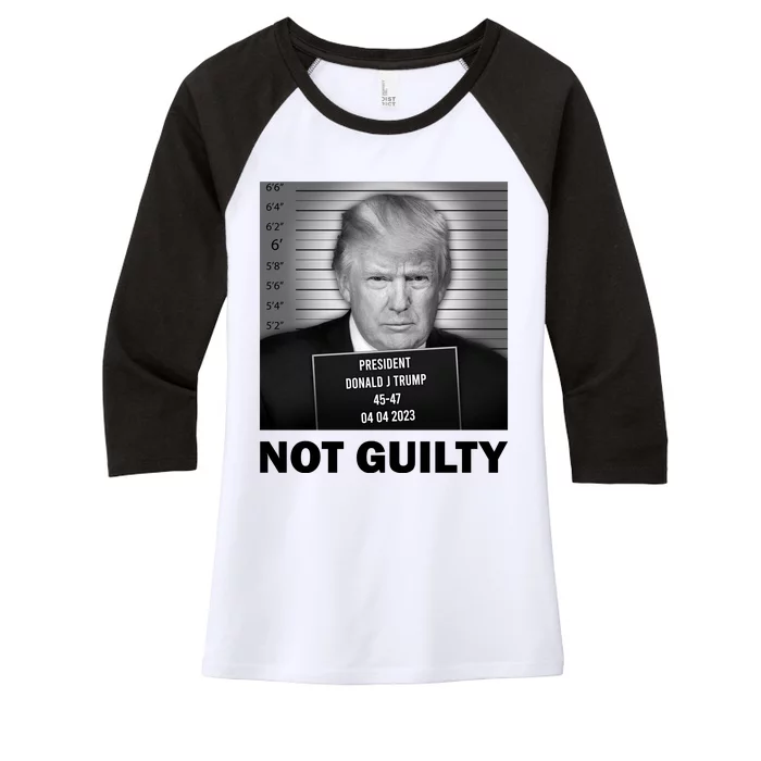 Funny Not Guilty Trump Mug Shot Women's Tri-Blend 3/4-Sleeve Raglan Shirt