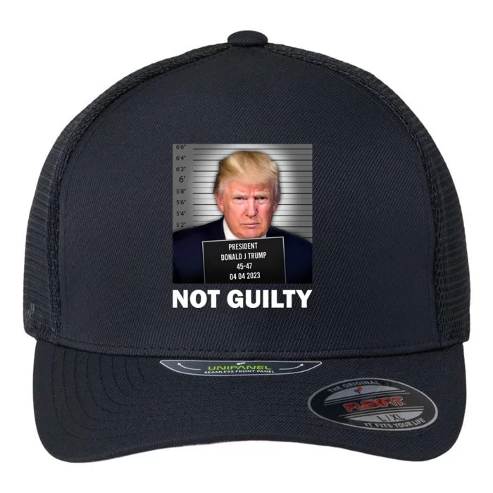 Funny Not Guilty Donald Trump Mug Shot Flexfit Unipanel Trucker Cap