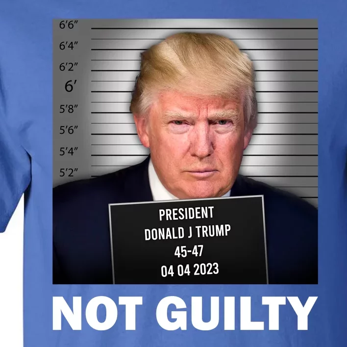 Funny Not Guilty Donald Trump Mug Shot Tall T-Shirt