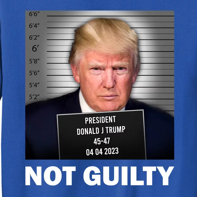 Funny Not Guilty Donald Trump Mug Shot Tall Sweatshirt