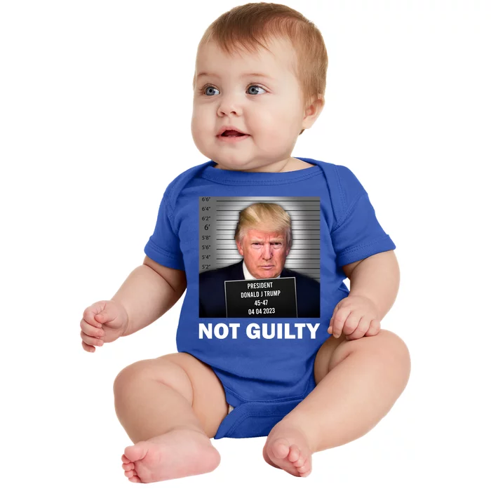 Funny Not Guilty Donald Trump Mug Shot Baby Bodysuit