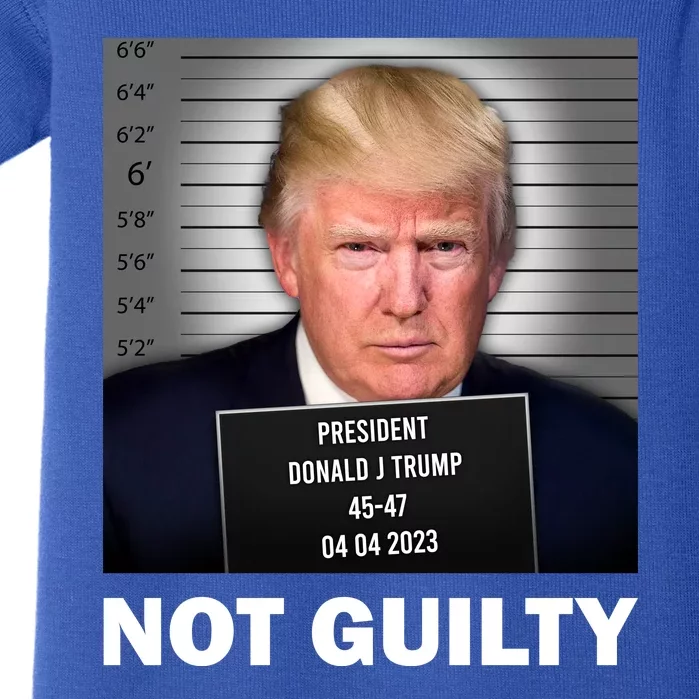 Funny Not Guilty Donald Trump Mug Shot Baby Bodysuit