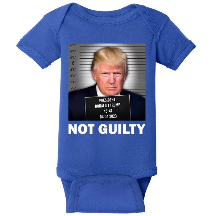 Funny Not Guilty Donald Trump Mug Shot Baby Bodysuit