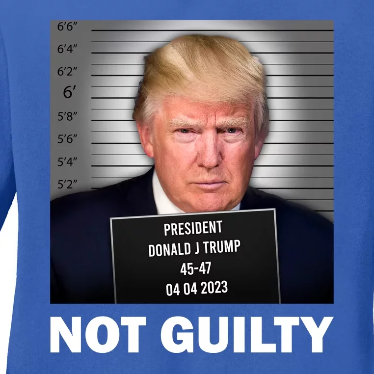 Funny Not Guilty Donald Trump Mug Shot Ladies Long Sleeve Shirt