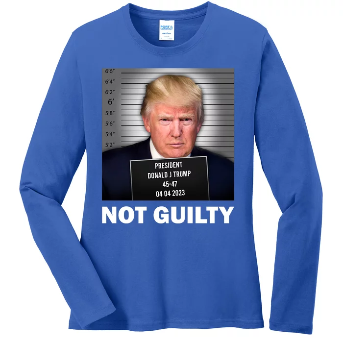 Funny Not Guilty Donald Trump Mug Shot Ladies Long Sleeve Shirt