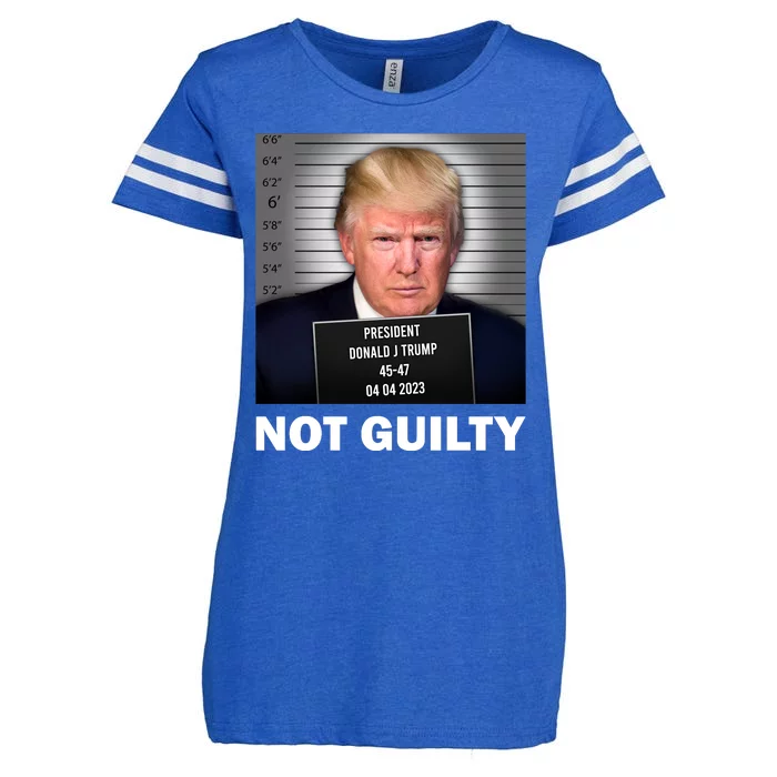 Funny Not Guilty Donald Trump Mug Shot Enza Ladies Jersey Football T-Shirt