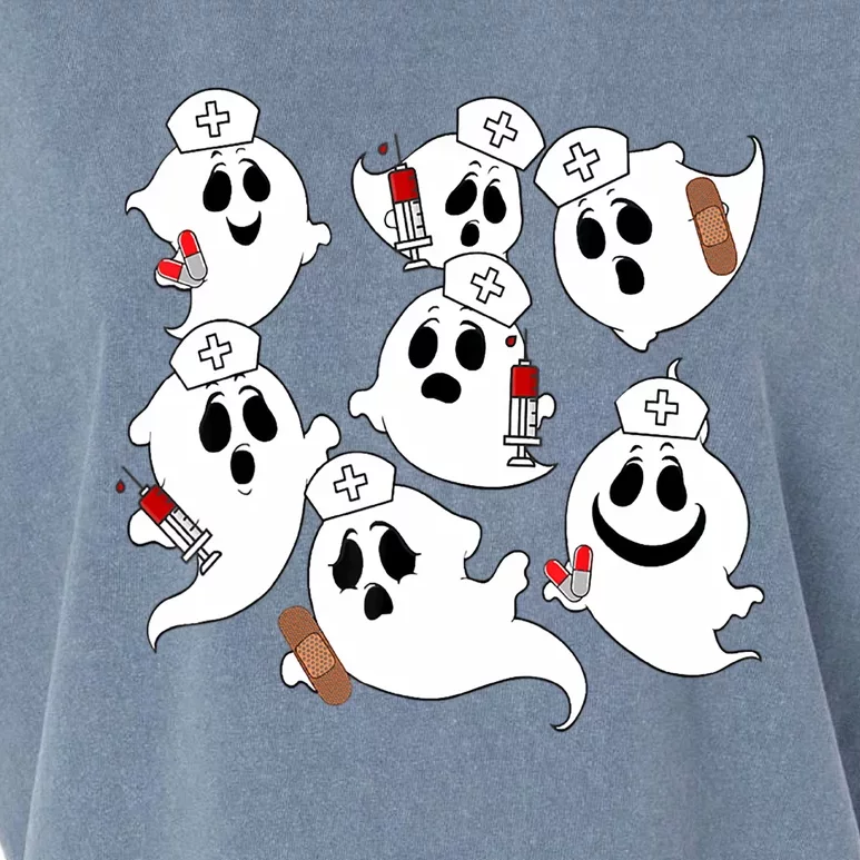 Funny Nurse Ghost Boo Scrub Western Halloween Spooky Season Great Gift Garment-Dyed Women's Muscle Tee