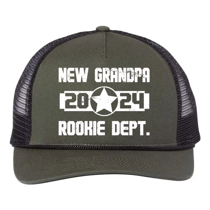 Funny New Grandpa Rookie Dept 2024 Retro Rope Trucker Hat Cap