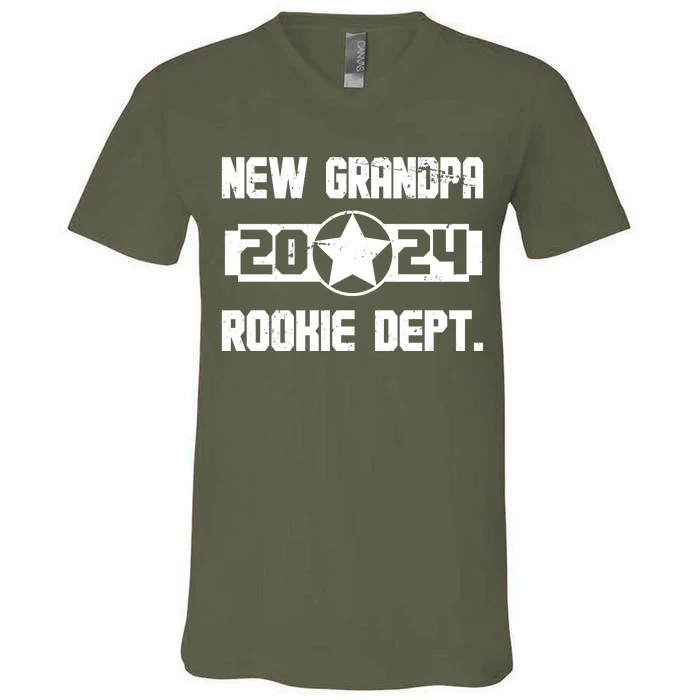 Funny New Grandpa Rookie Dept 2024 V-Neck T-Shirt