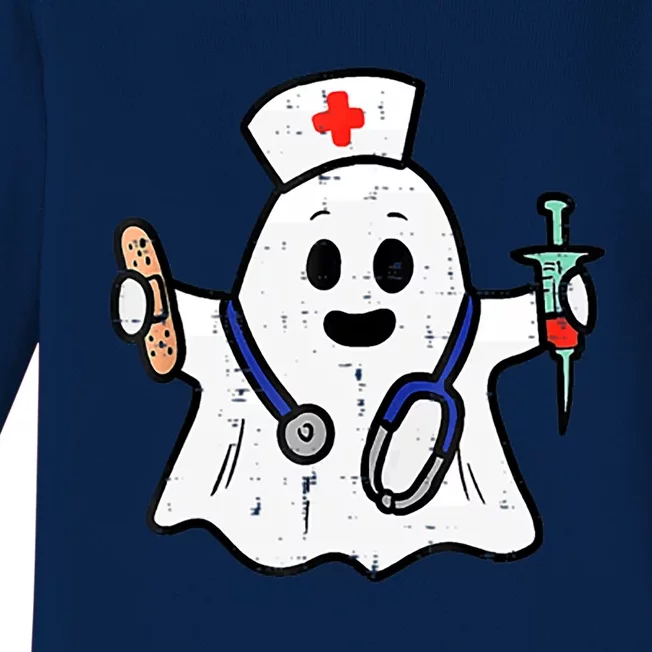 Funny Nurse Ghost Boo Scrub Pocket Halloween Spooky Season Gift Baby Long Sleeve Bodysuit