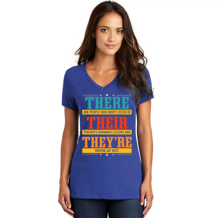 Fun National Grammar Day Quote I Their There They're Teacher Gift Women's V-Neck T-Shirt