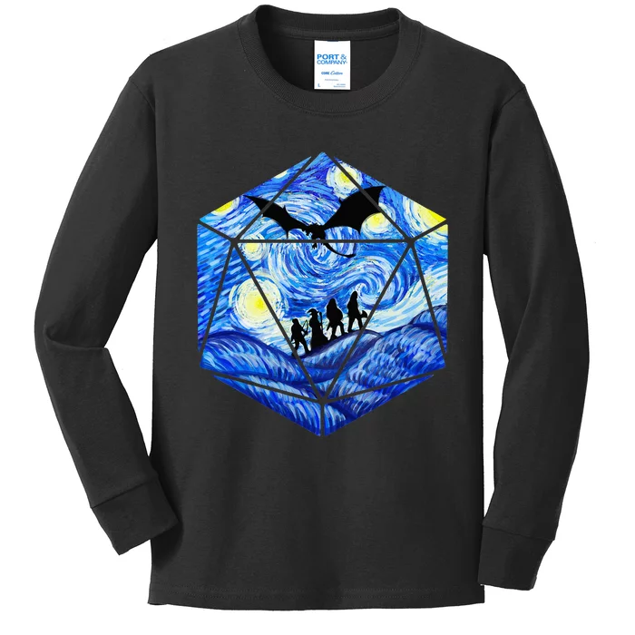 Funny Nerdy Gamer Fantasy Art Starry Night Kids Long Sleeve Shirt