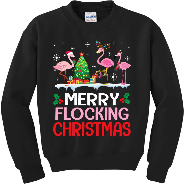 Flamingo Noel Hats Dancing On Snow Merry Flocking Christmas Flamingo Noel Kids Sweatshirt