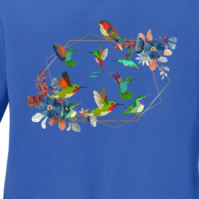 Floral Nature Hummingbird Lover Vintage Flowers Hummingbird Great Gift Ladies Long Sleeve Shirt